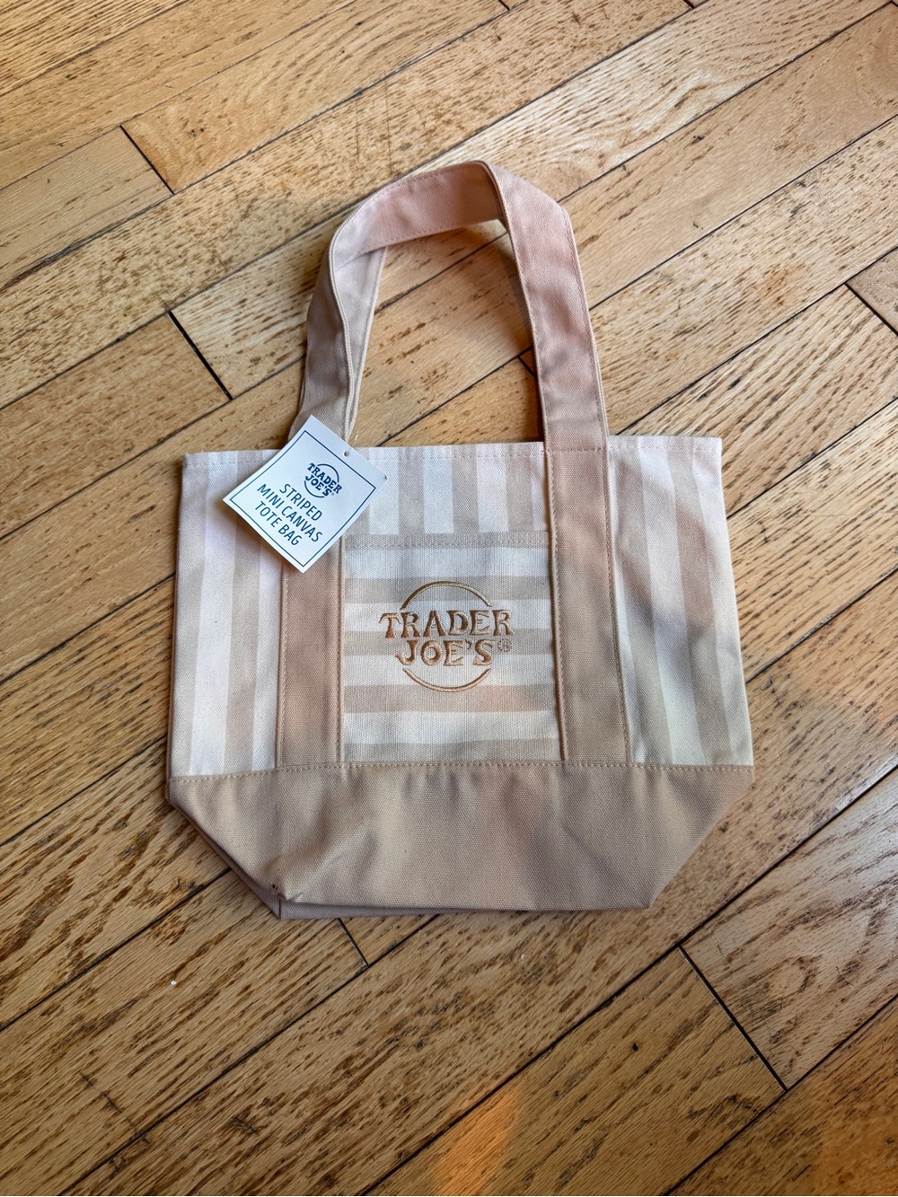 Trader Joe's Cream & Beige Stripe Canvas Mini Tote Bag